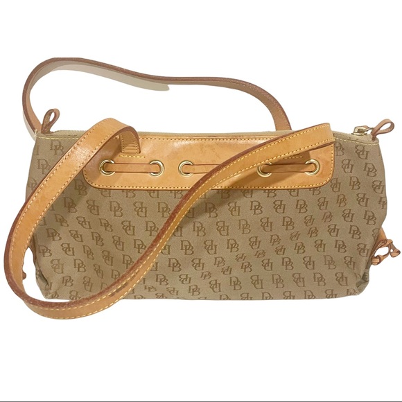Dooney & Bourke Brown Monogram and Leather Shoulder Handbag Zipper - Picture 7 of 8